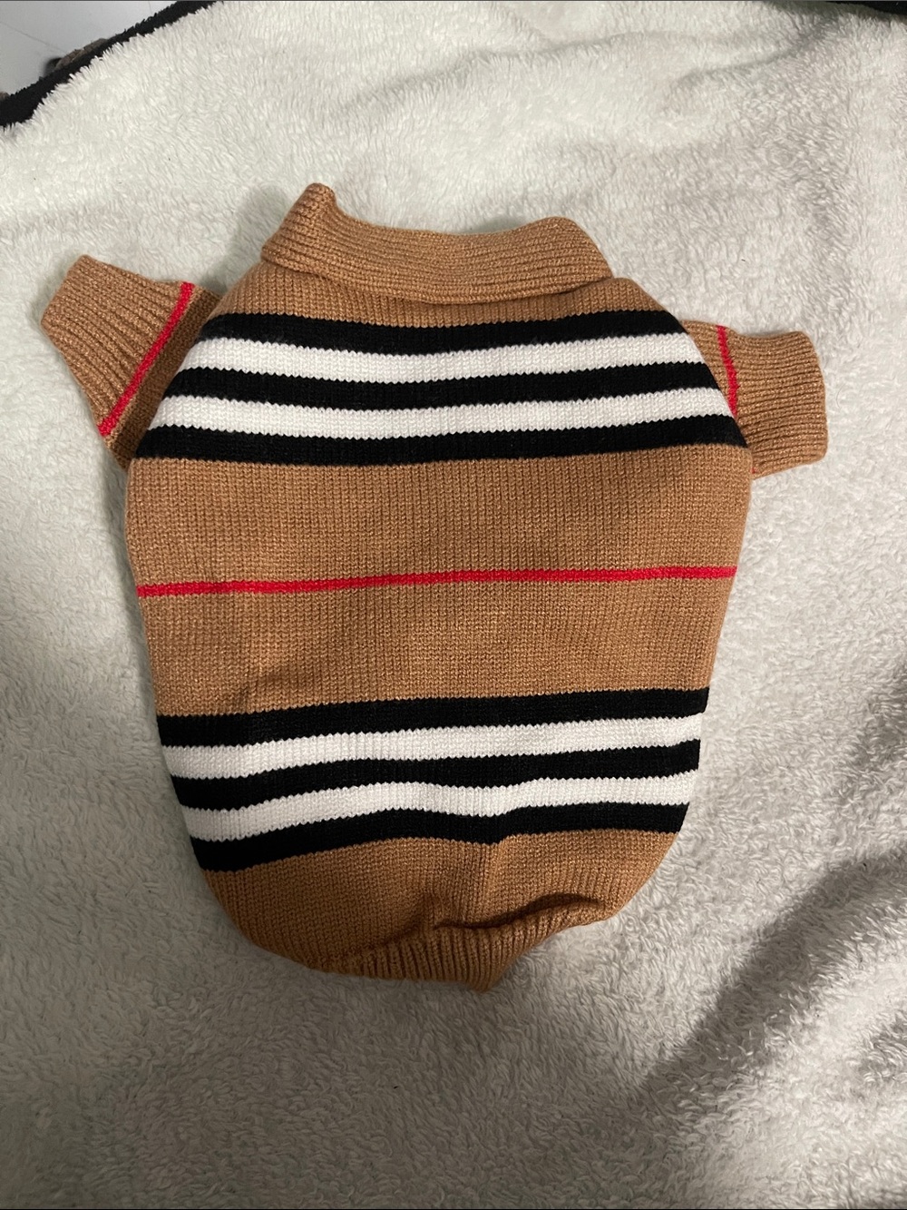 Camel Striped Short-Sleeve Dog Sweater with Black and White Bands